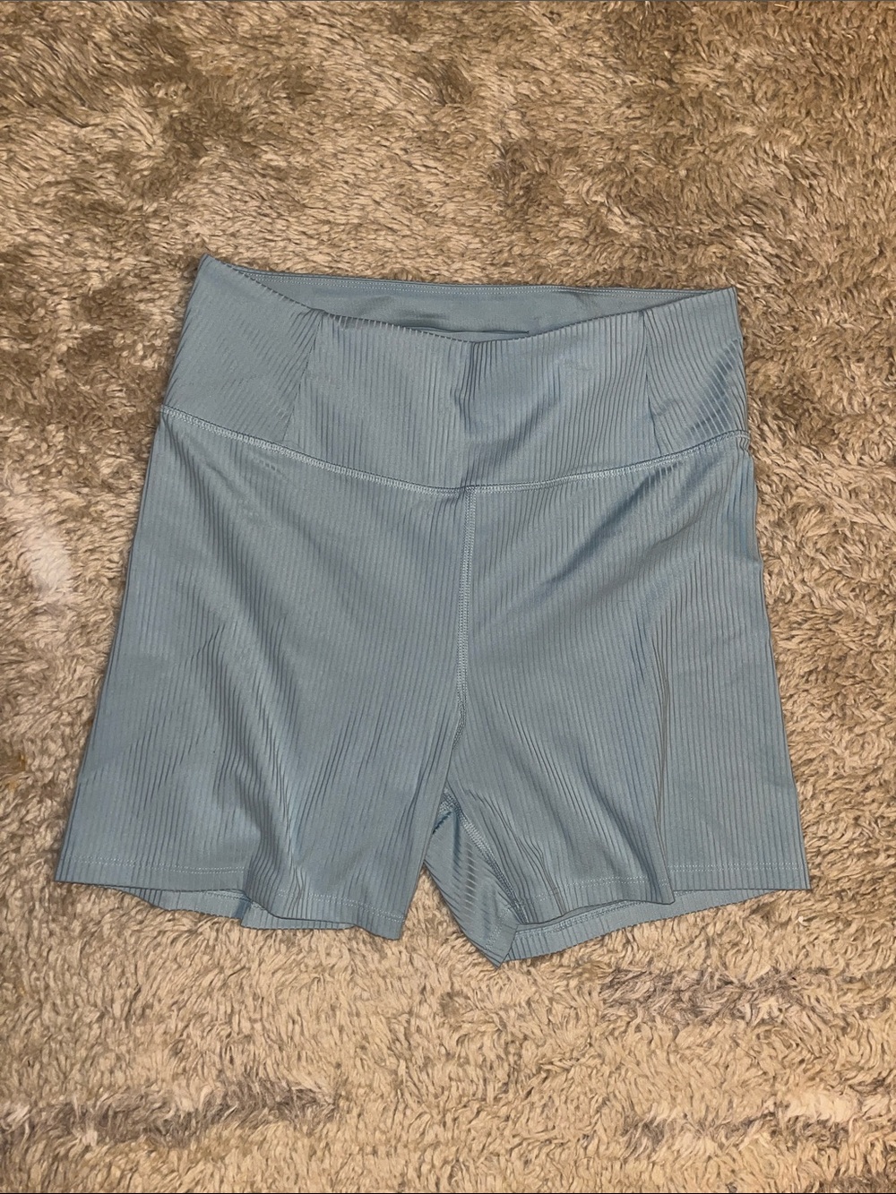 girlfriend collective Ribbed High-Waist Bike Shorts in Dusty Blue
